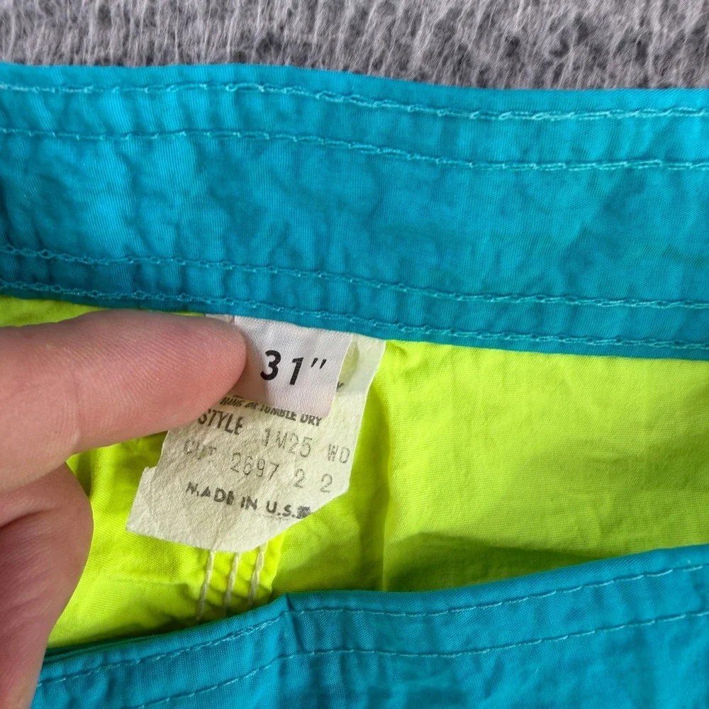 Quiksilver Board Shorts Mens 31 Neon Yellow Teal Vintage 90s Made in USA 1M25 WD